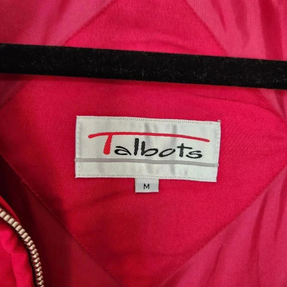 Vintage Talbots Quilted Puffer Jacket Womens Size M Red Nylon Cinchable Bomber - Picture 9 of 11